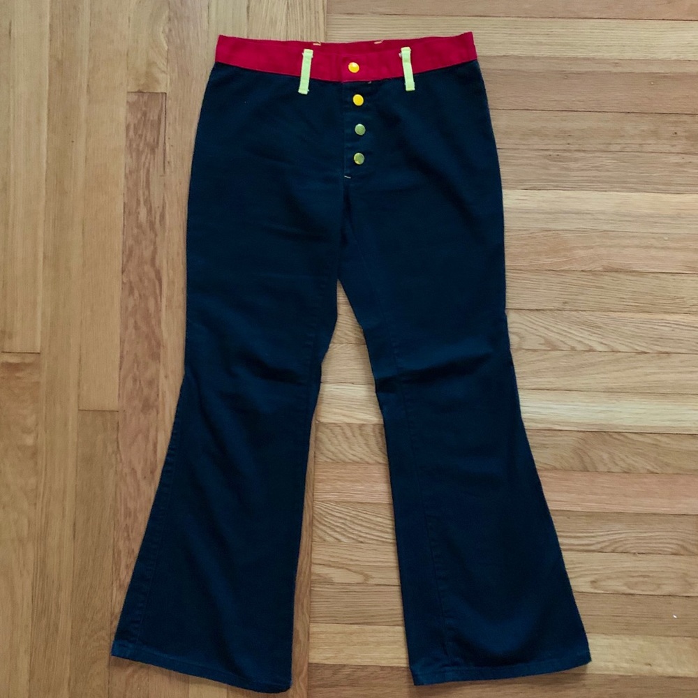 Vintage 70s color block hip hugger bell bottoms XS